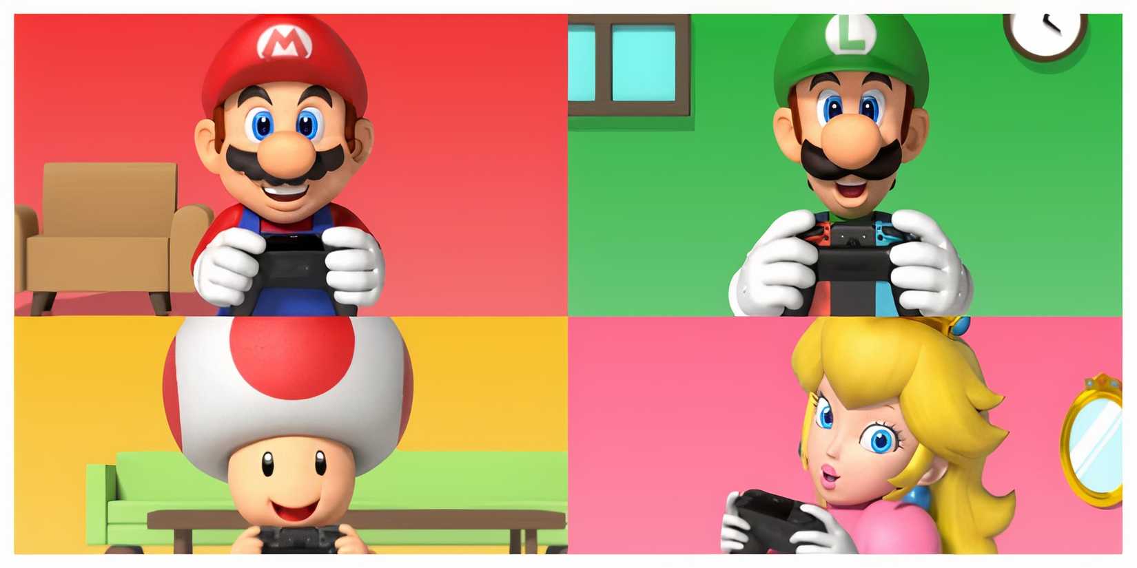 Mario, Luigi, Toad, and Peach Playing Nintendo Online
