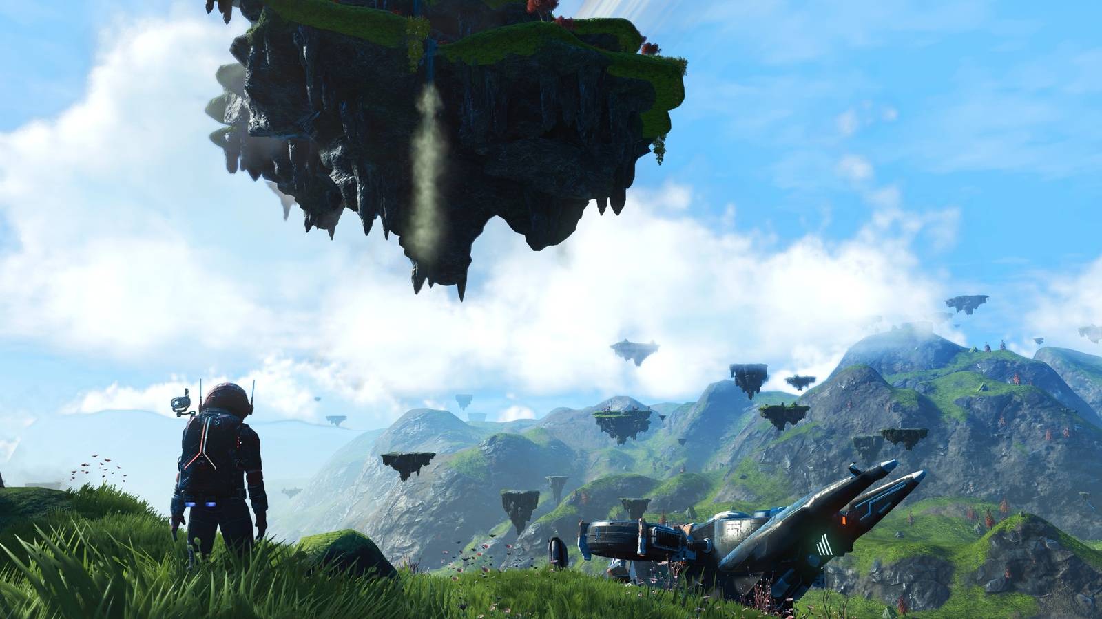 Player discovering floating islands in No Man's Sky