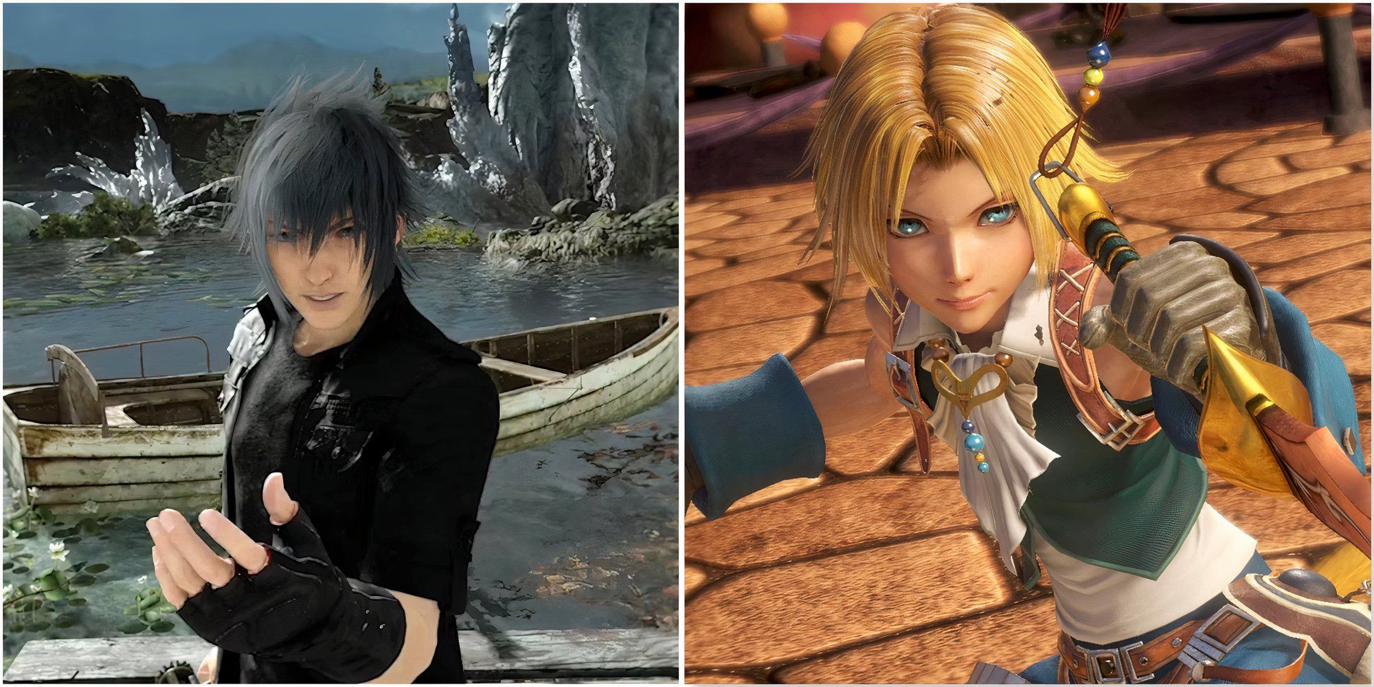 Noctis in Monster of the Deep Final Fantasy 15 and Zidane in Dissidia Final Fantasy NT