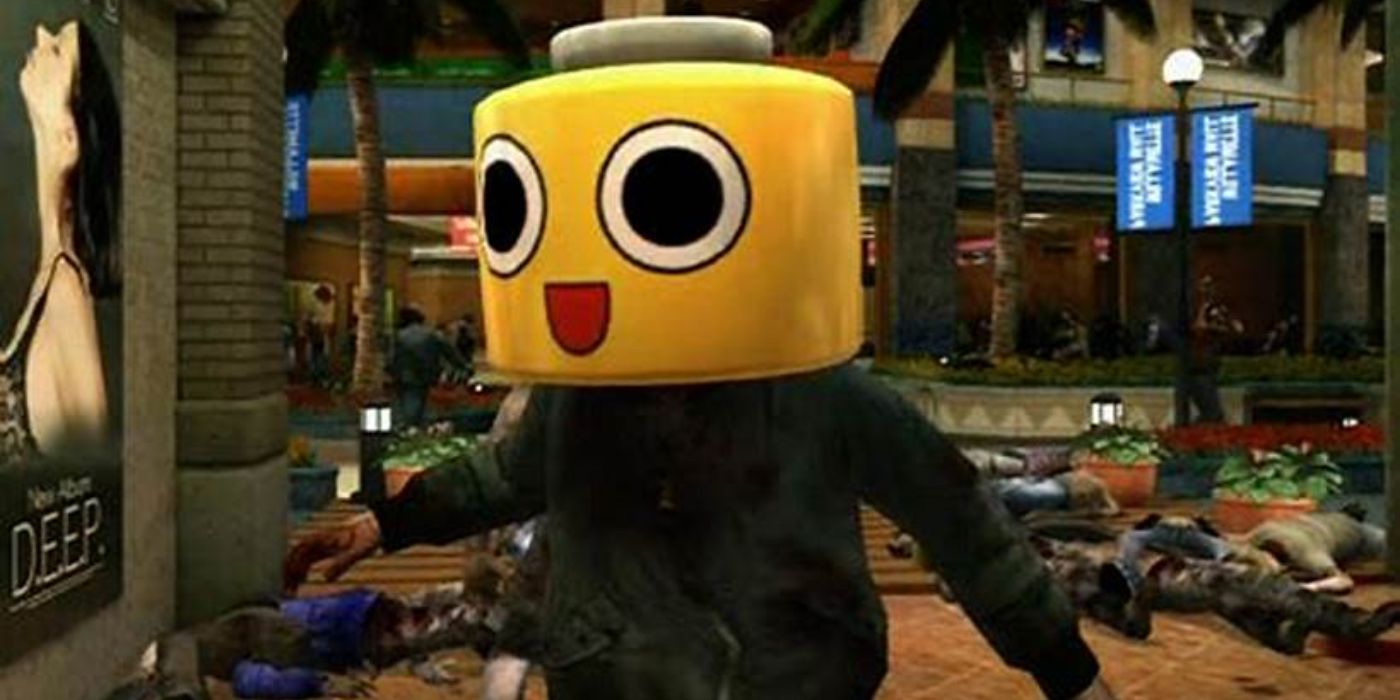 An image of a zombie from Dead Rising wearing a Servbot mask