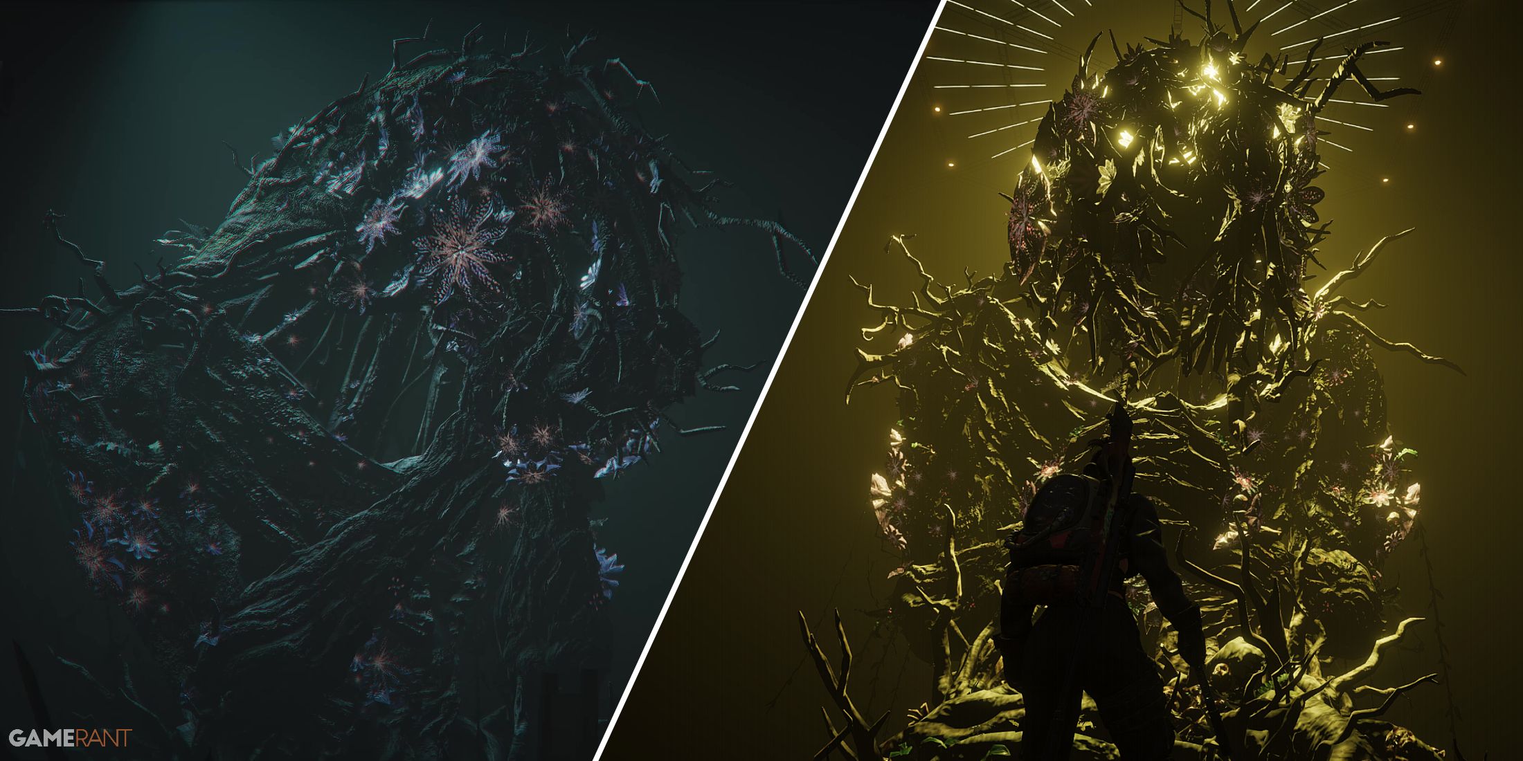 Split-image showcasing The Forsaken Giant in Once Human