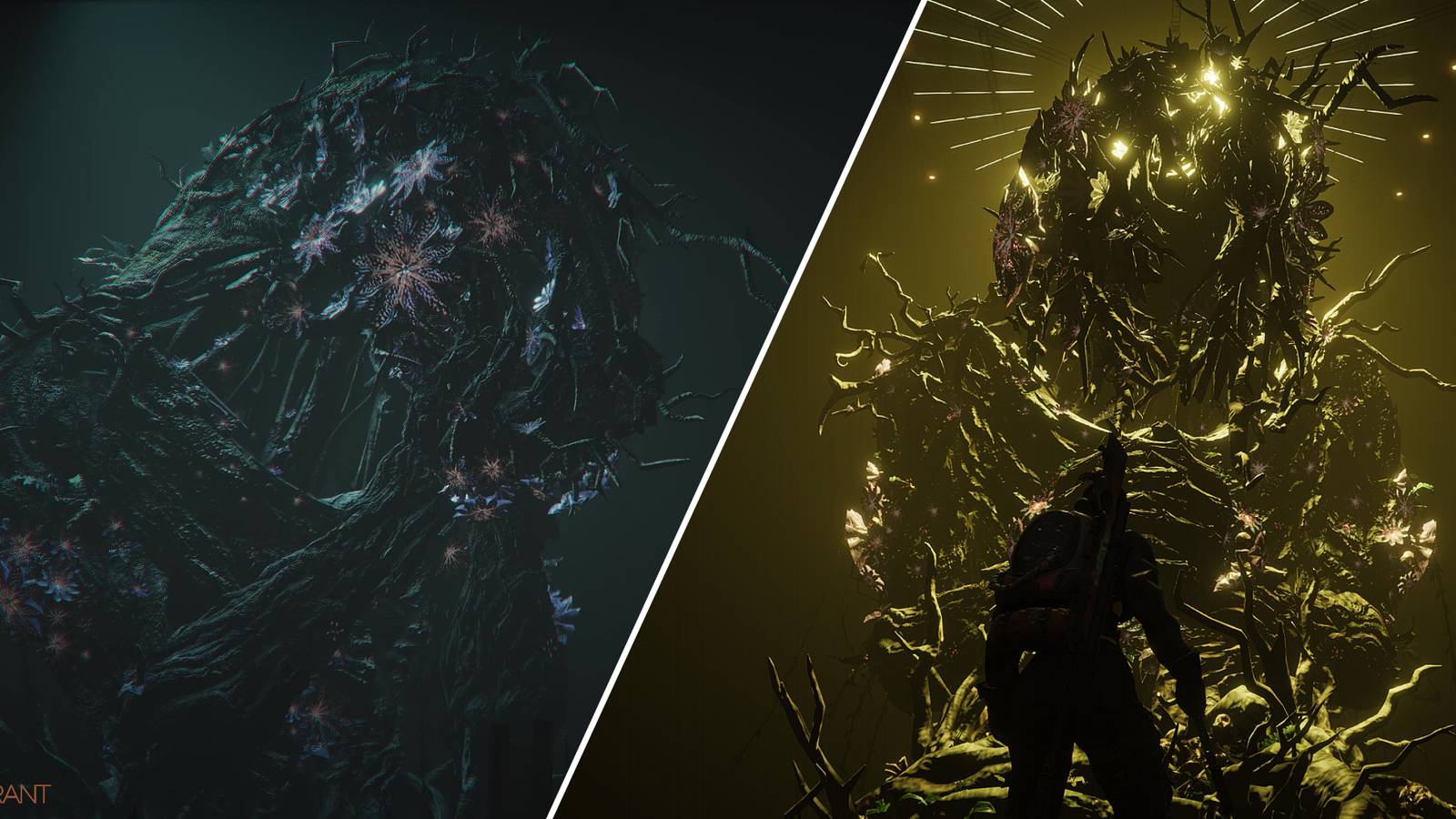 Split-image showcasing The Forsaken Giant in Once Human