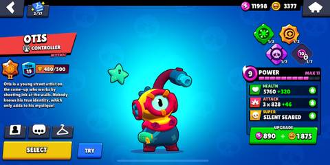 Otis standing in front of a blue background in Brawl Stars