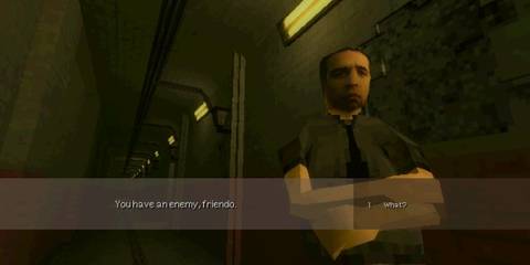 Speaking to one of the player-character's suppliers