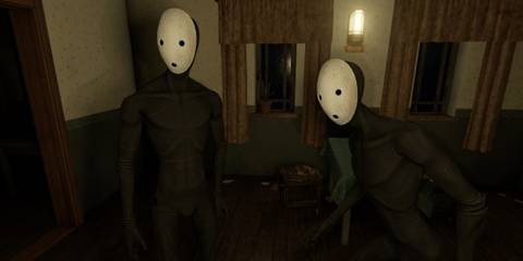 Two Mimes standing in a room about to engage dialogue in Pathologic 2