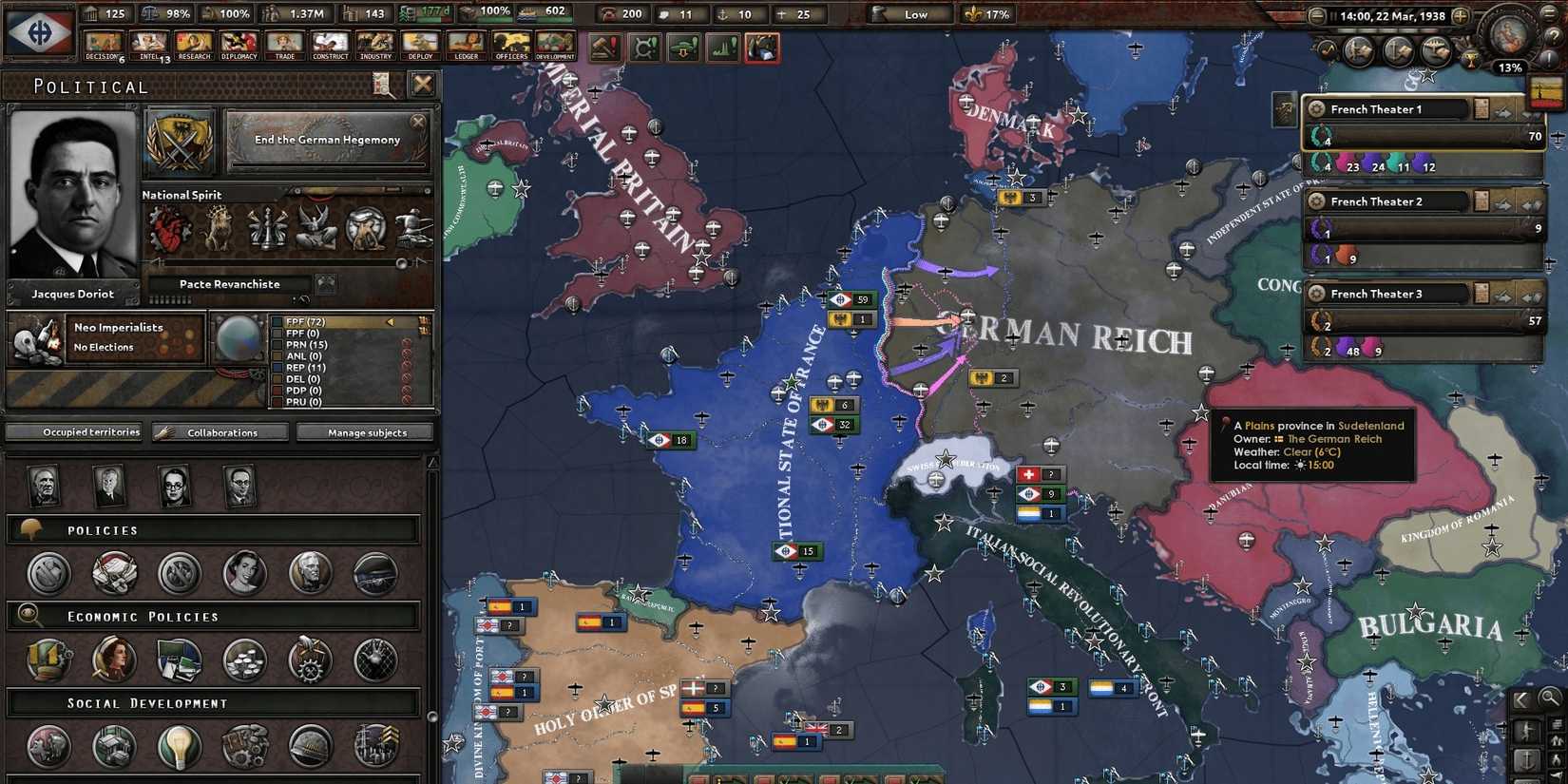 Gameplay of Hearts of Iron 4 Pax Britannica mod as France