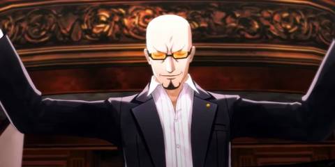 A man raises his arms in Persona 5