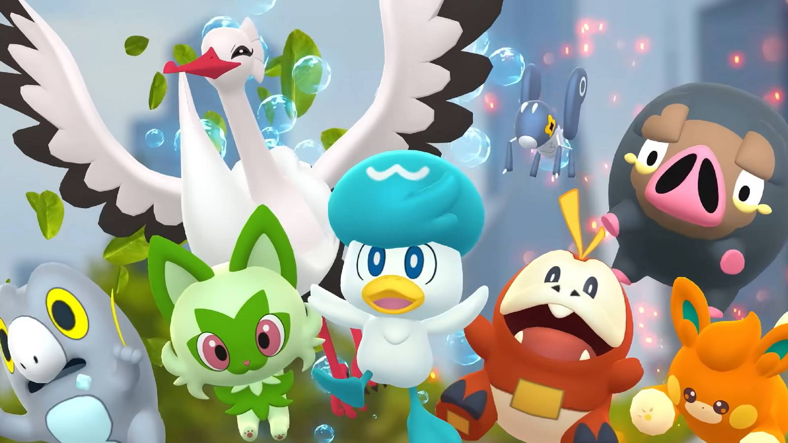 A promotional visual for Pokemon GO showing several Gen 9 Pokemon.