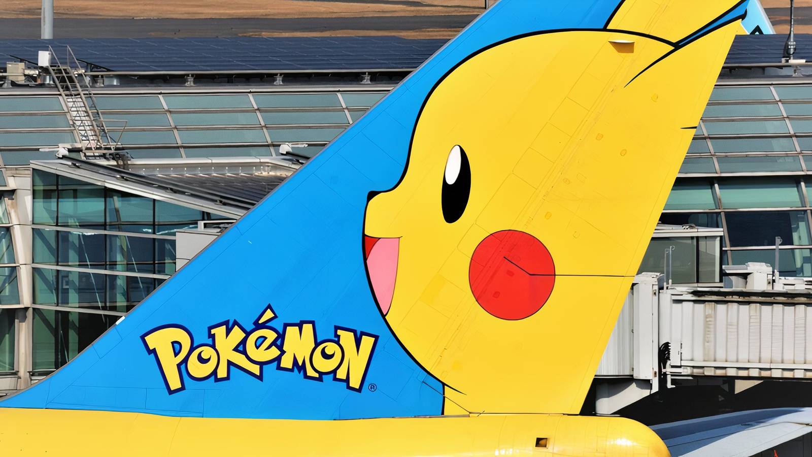 pikachu on wing of plane