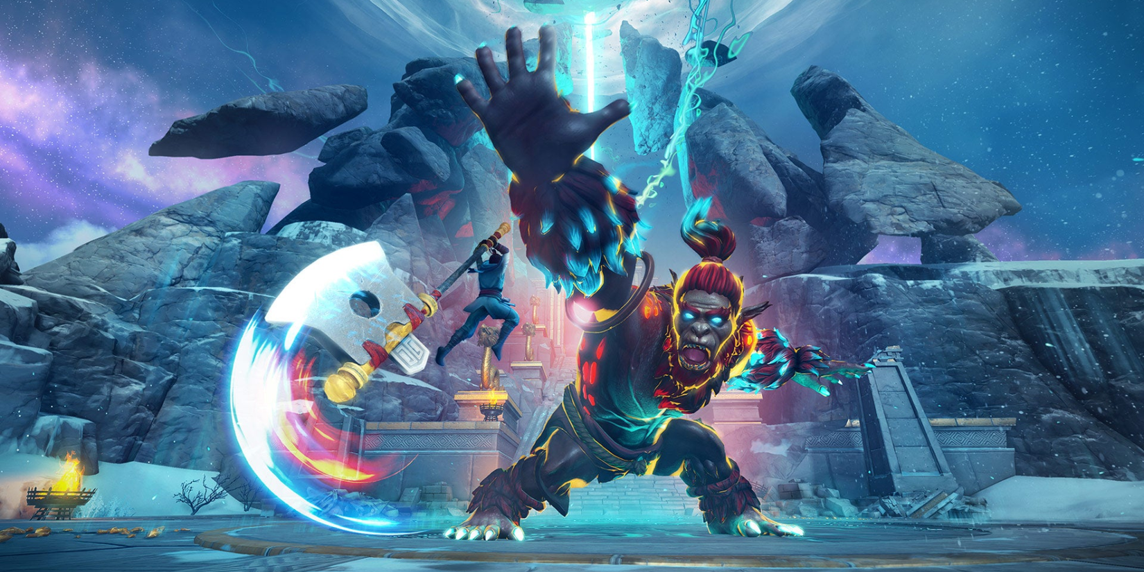 Protagonist faces a giant enemy in Immortals Fenyx Rising Myths Of The Eastern Realm