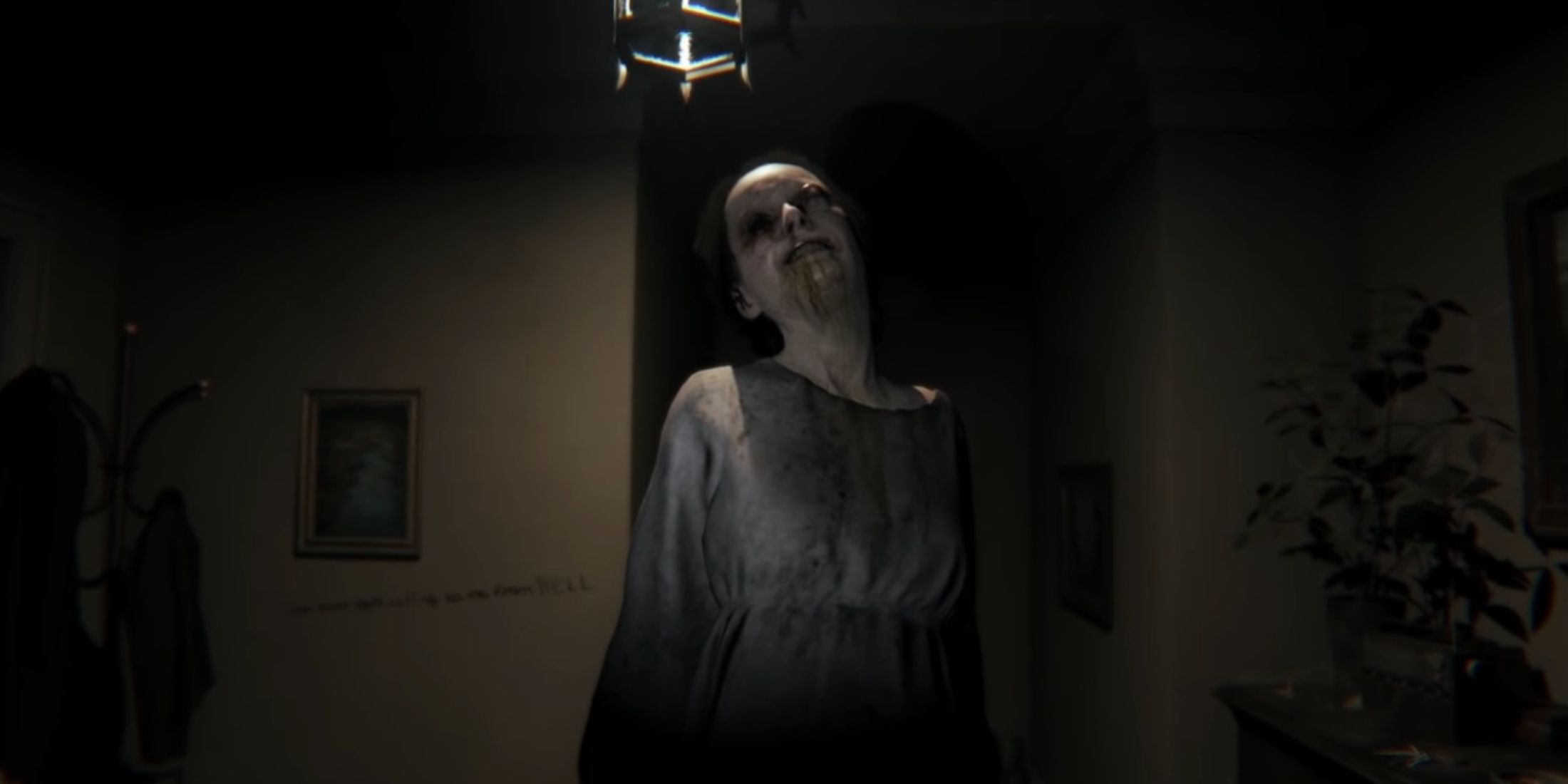 A scary figure standing in a hallway 