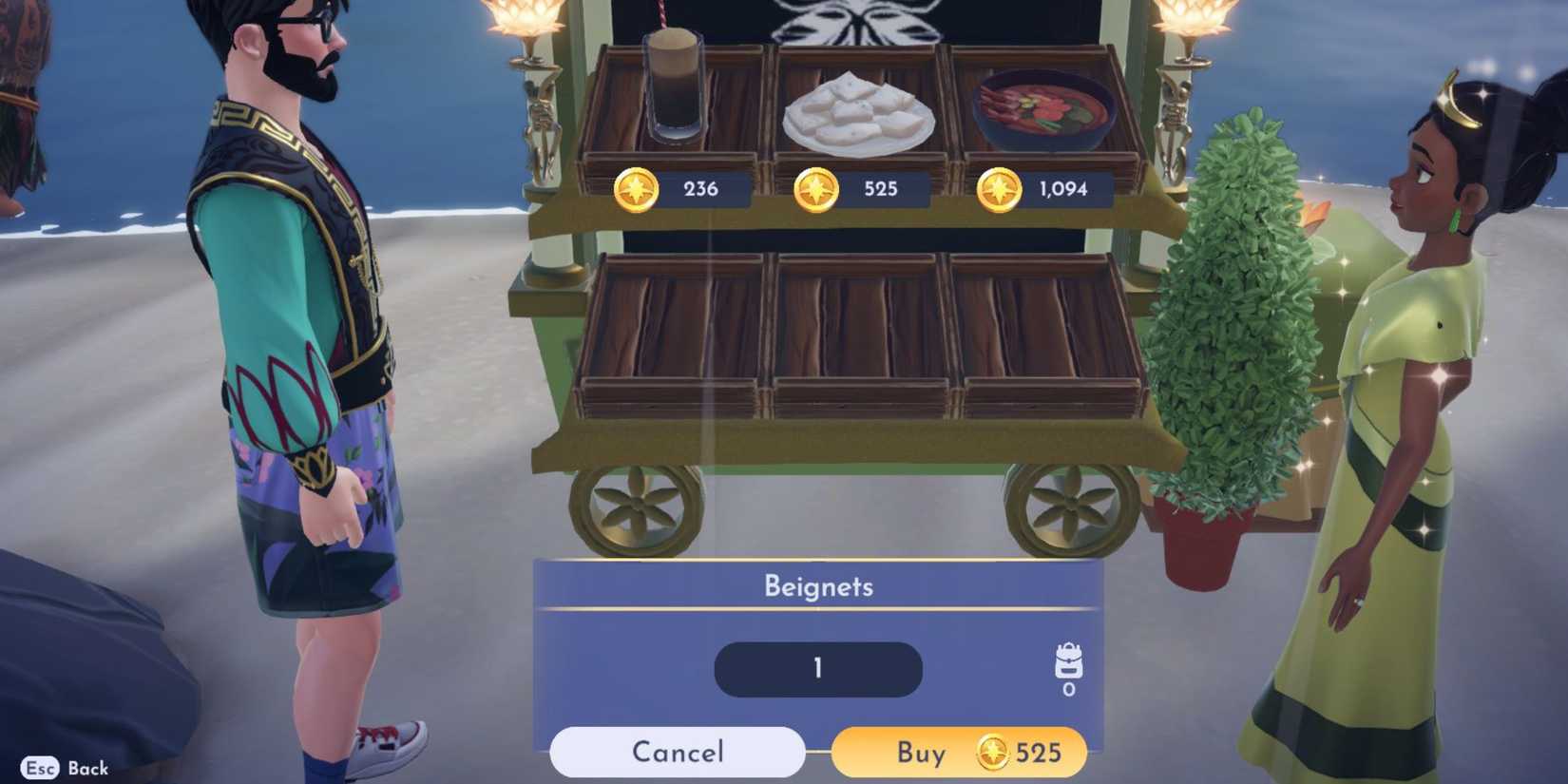 purchasing beignets from tiana's stall ddv