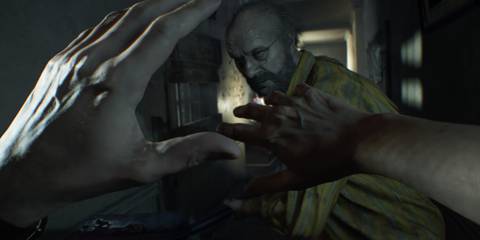 Resident Evil 7 Jack Baker attacking Ethan Winters