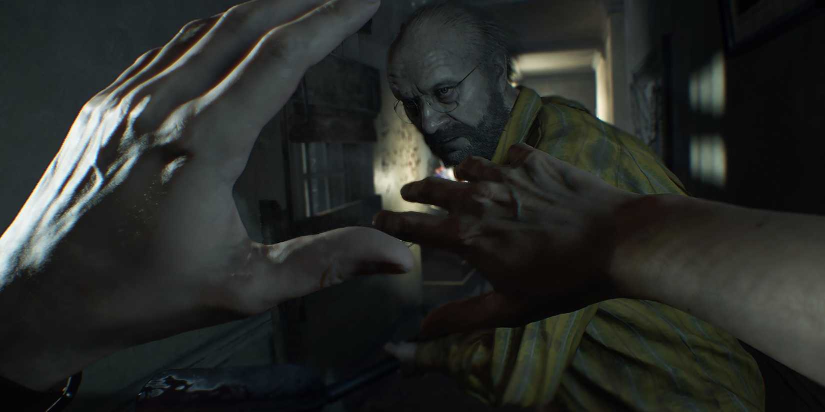 Resident Evil 7 Jack Baker attacking Ethan Winters