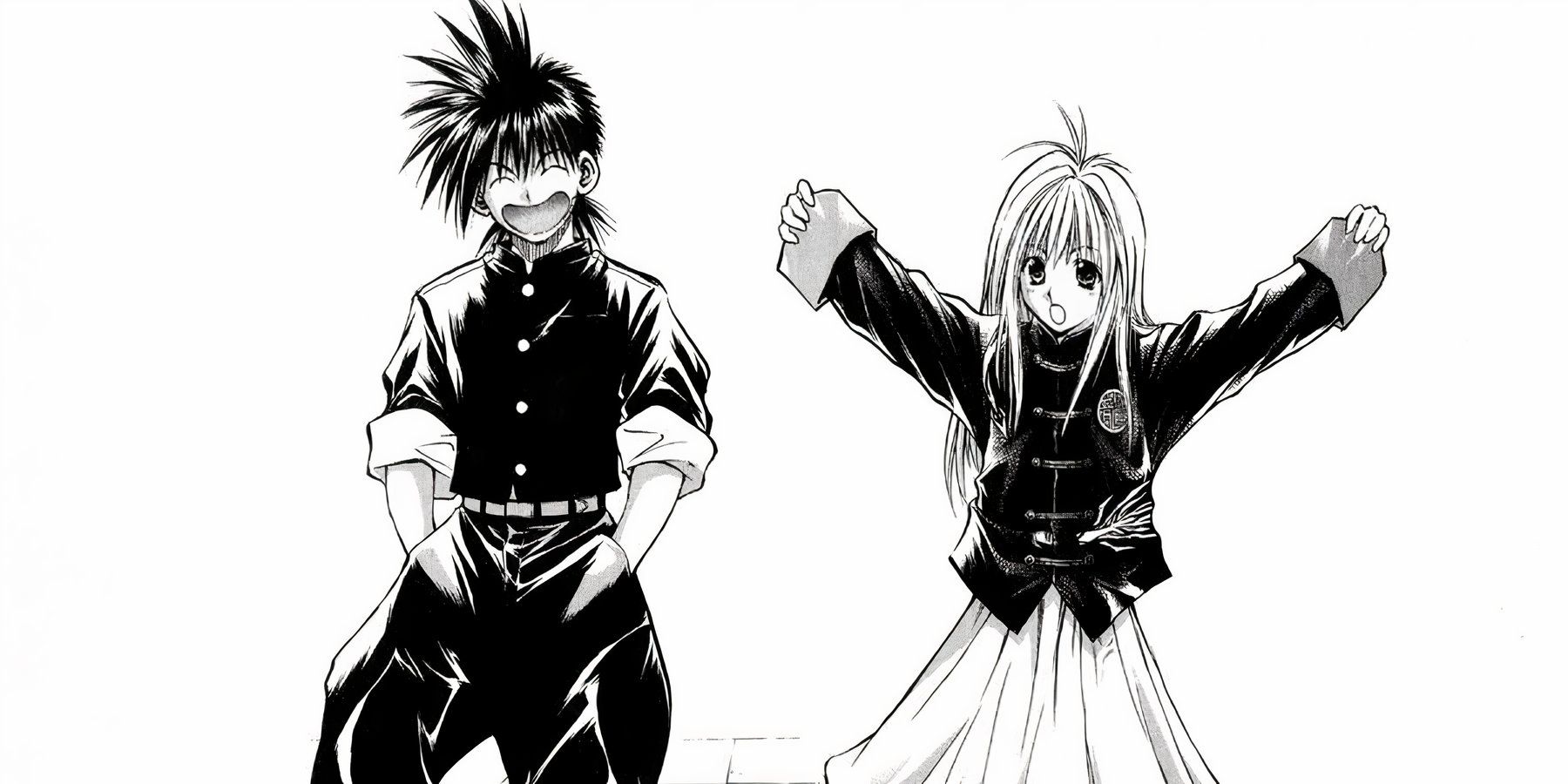 Recca and Yanagi, the main characters of Flame of Recca, walking.