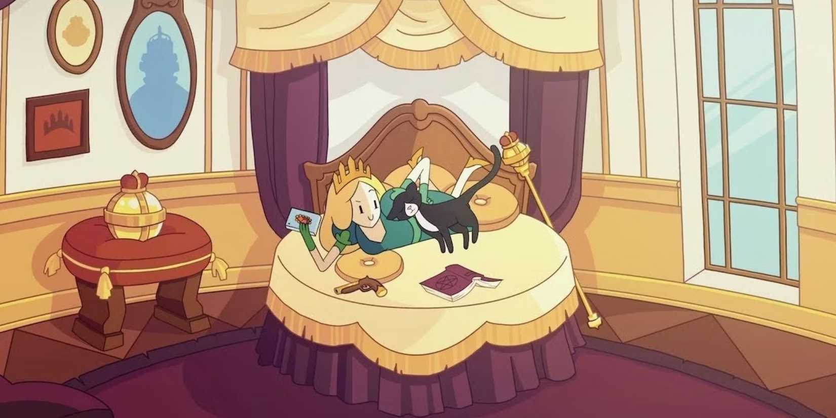 Reigns Her Majesty bed with cat