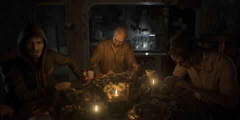 Resident Evil 7 - The Baker family sitting around the dinner table