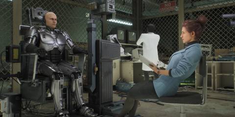 Alex Murphy speaking to Olivia in RoboCop: Rogue City