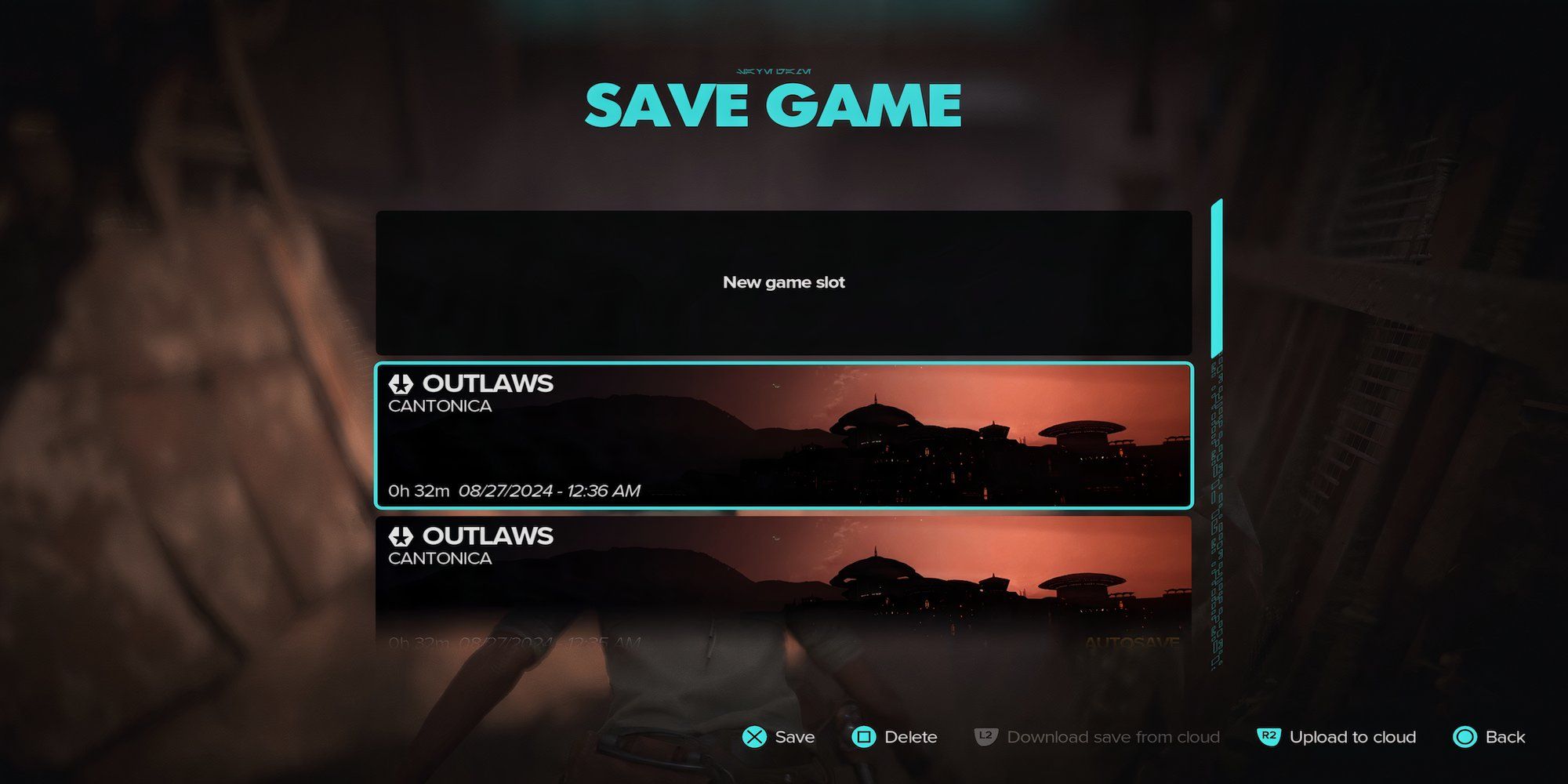 Save menu in Star Wars Outlaws