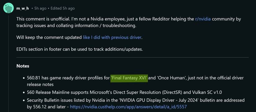 nvidia driver update final fantasy 16