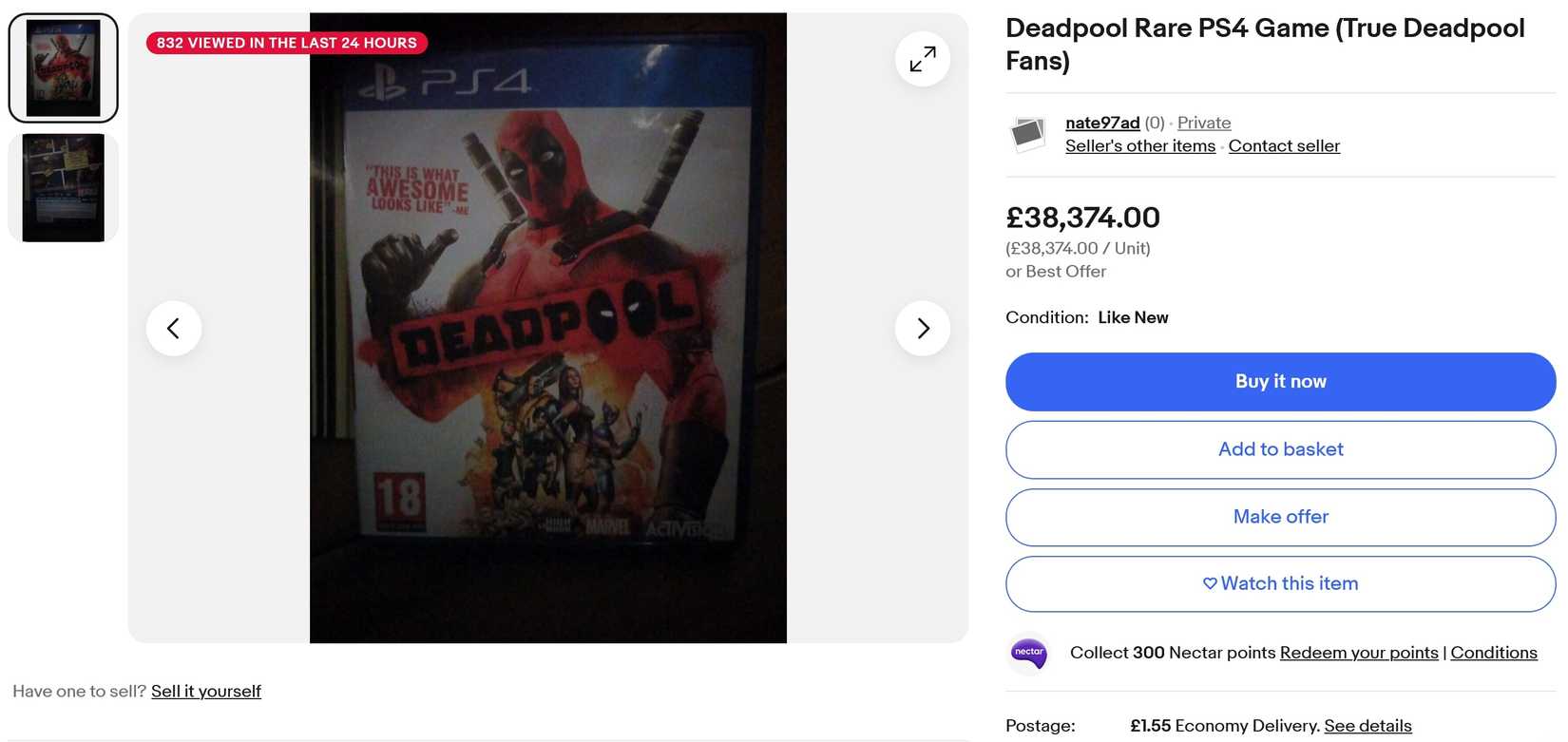 deadpool game ebay extremely high prices