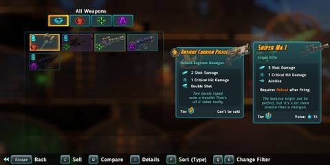 Different Weapons in The Inventory To Change Jobs 