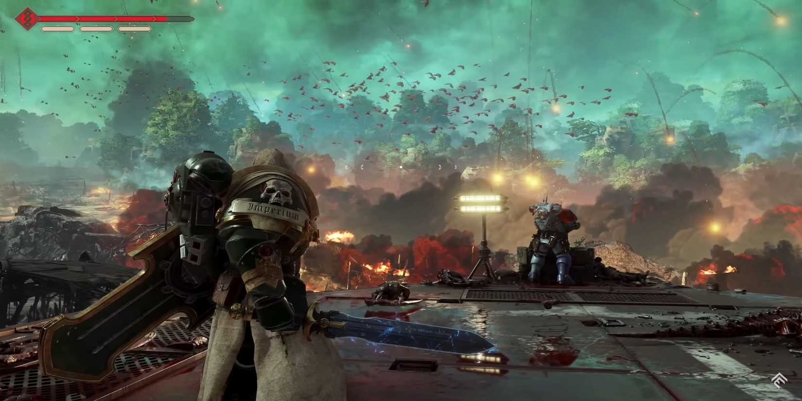 A Space Marine Holding A Power Sword & Shield