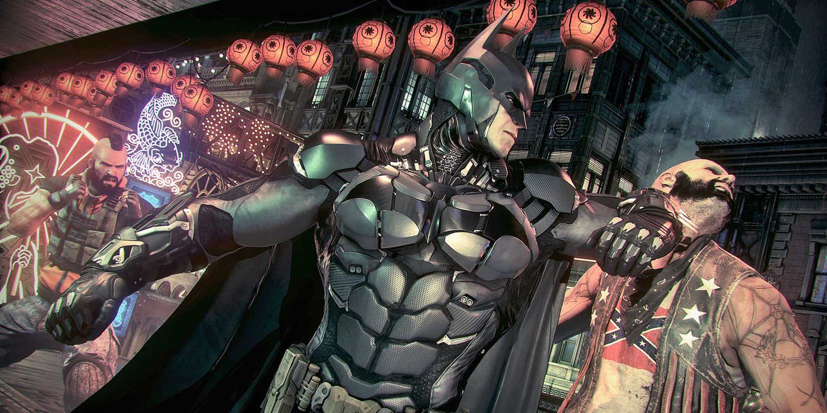 Screenshot of Batman fighting criminals in Batman: Arkham Knight