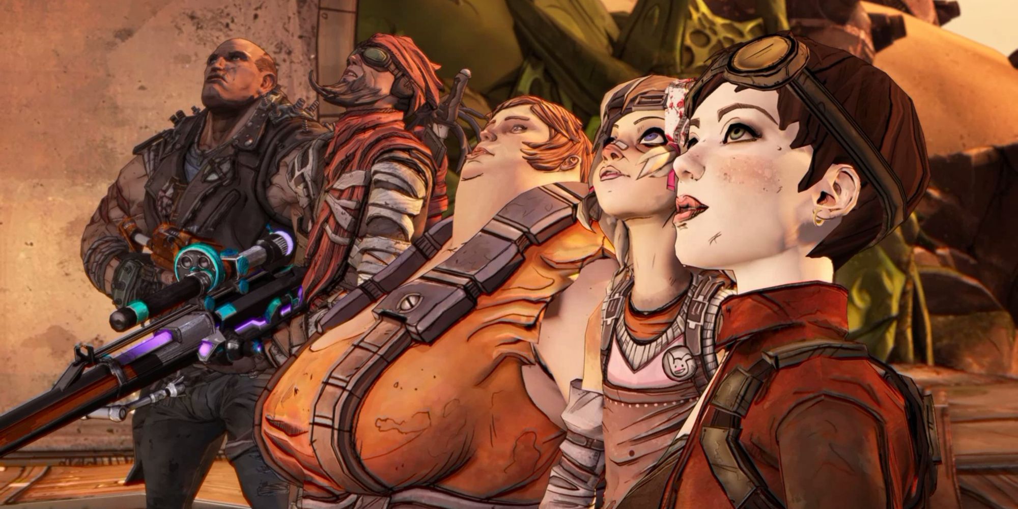 Screenshot of characters looking up at the sky in Borderlands 2