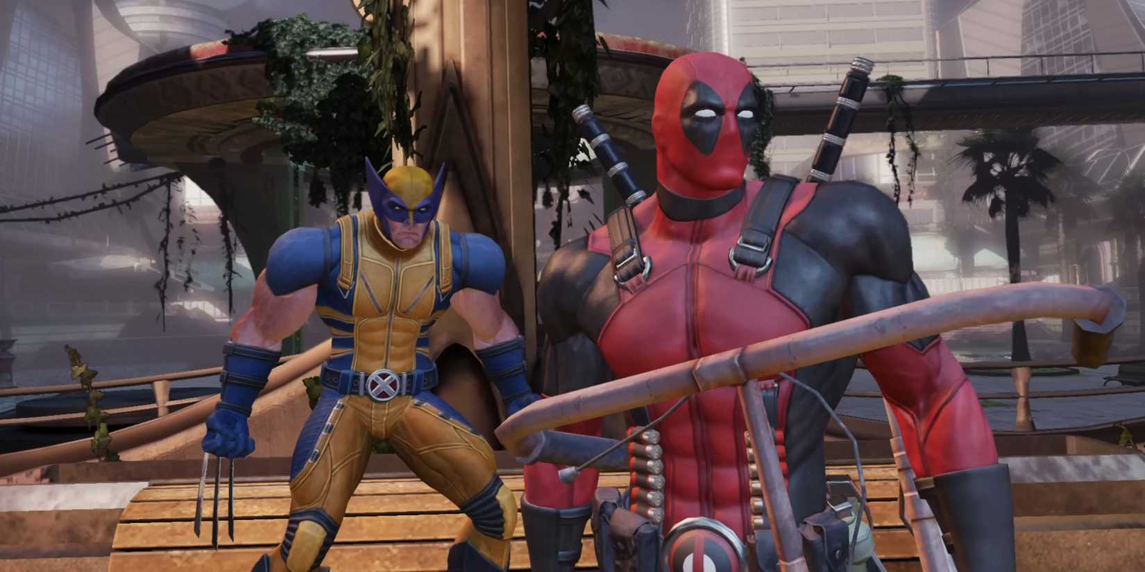 Screenshot of Deadpool encountering Wolverine in the Deadpool game