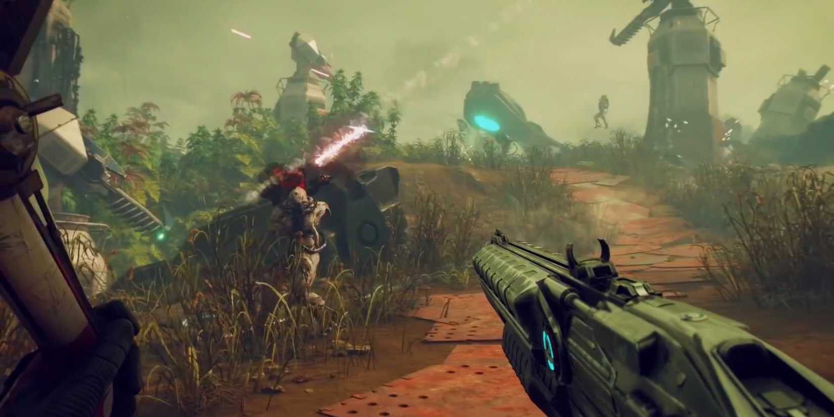 Screenshot of gameplay in the Wetlands in Rage 2