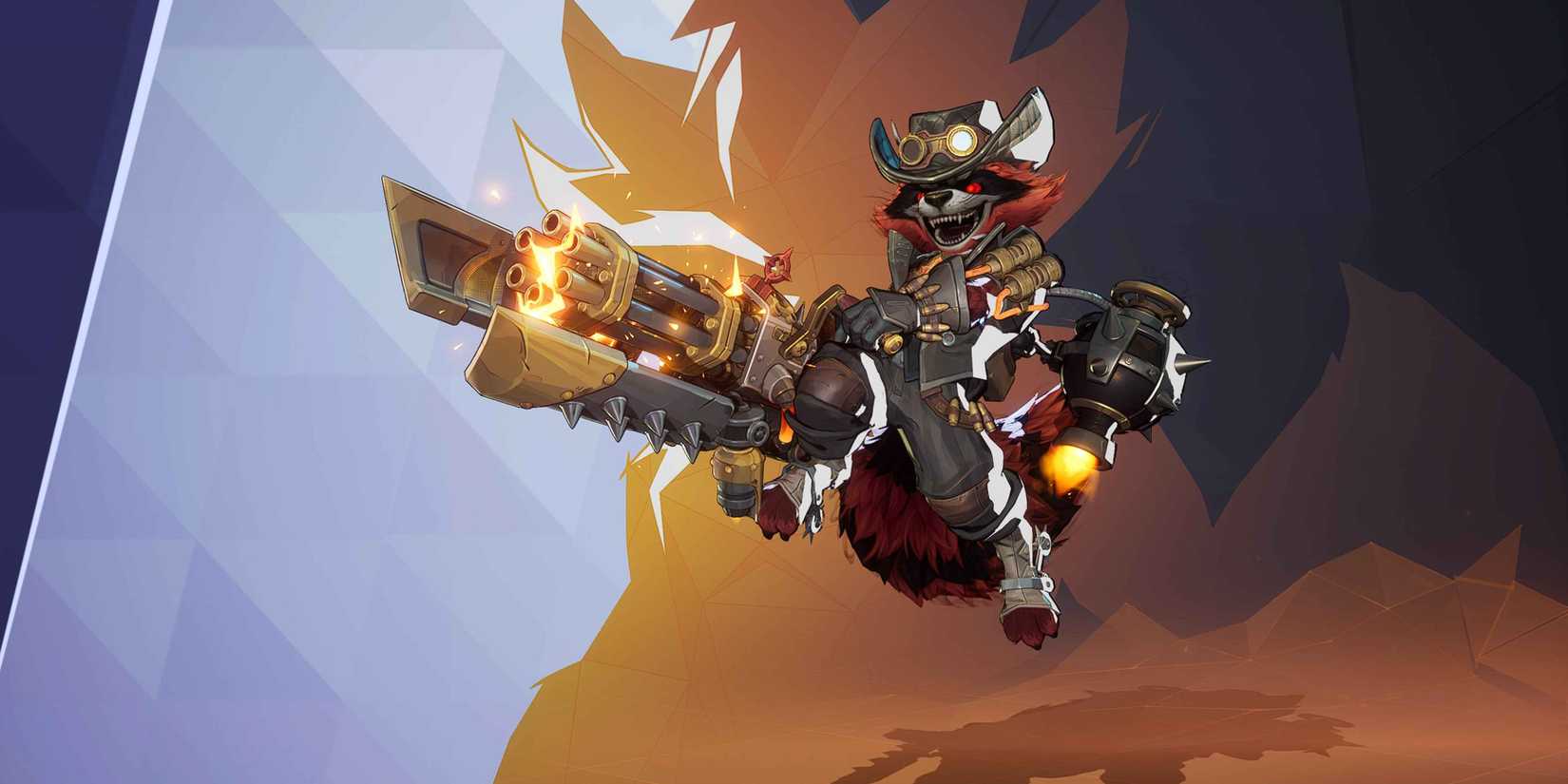 Screenshot of Rocket Raccoon wearing his 1872 Bounty Hunter skin in Marvel Rivals