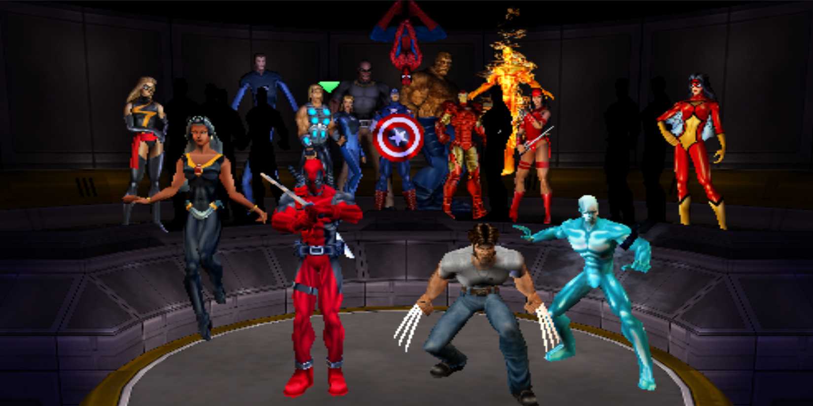 Screenshot of Storm, Deadpool, Wolverine, and Iceman in Marvel Ultimate Alliance