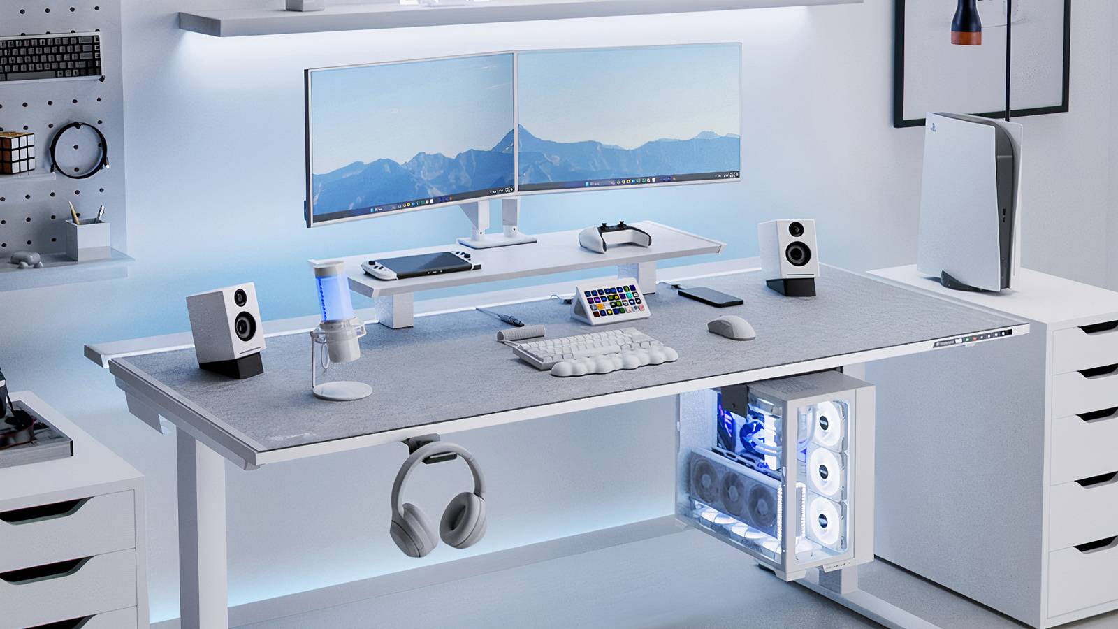 Secretlab Magnus Pro Pure White gaming setup