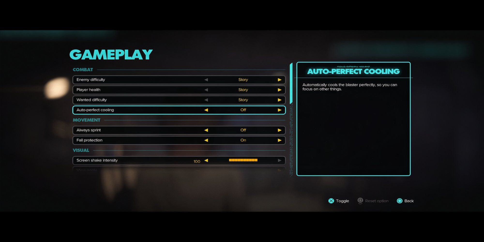 Settings menu in Star Wars Outlaws