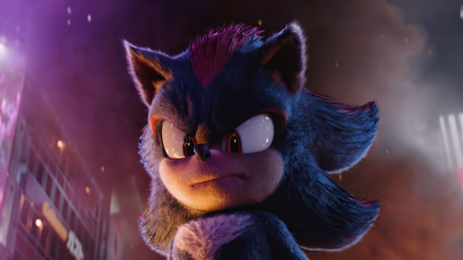 A close-up shot of Shadow the Hedgehog in Sonic the Hedgehog 3