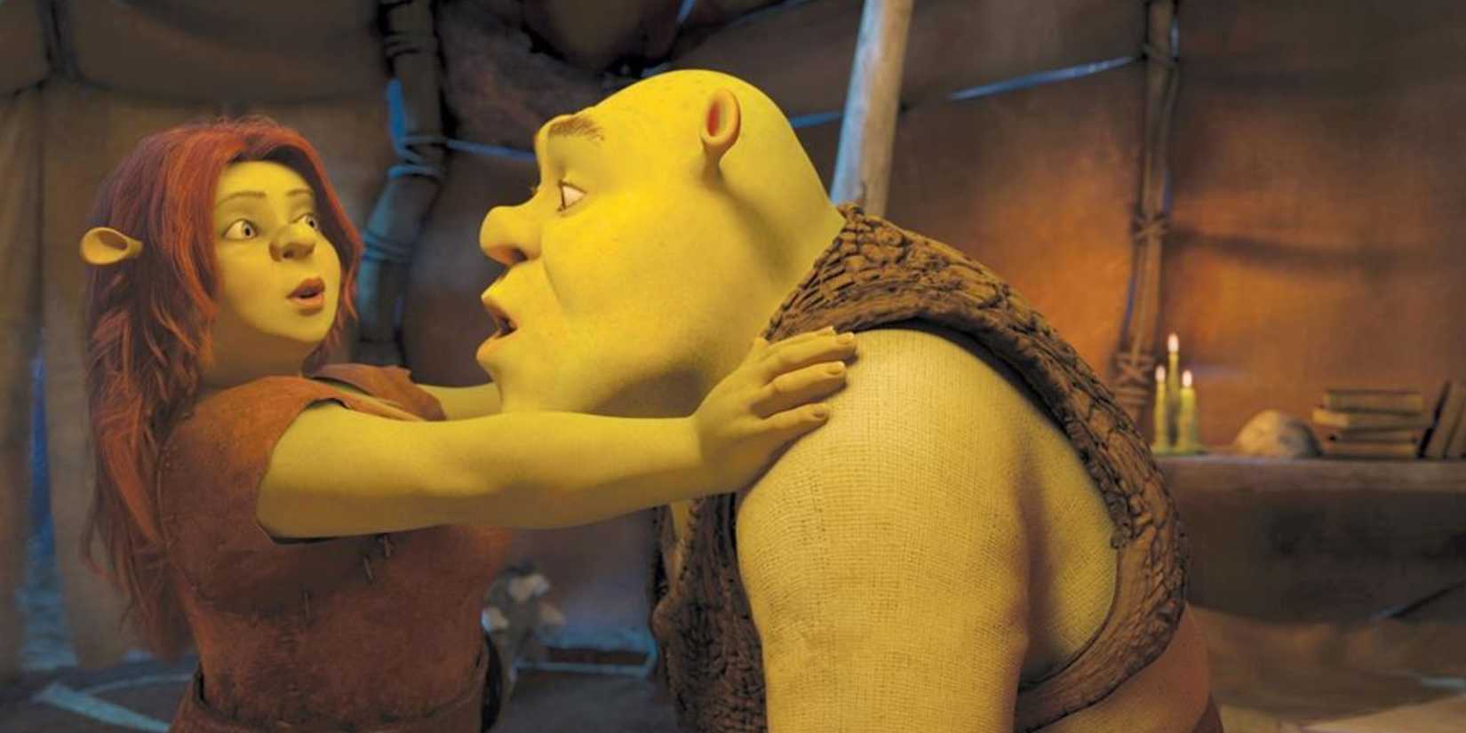 shrek tries to kiss a rejecting fiona
