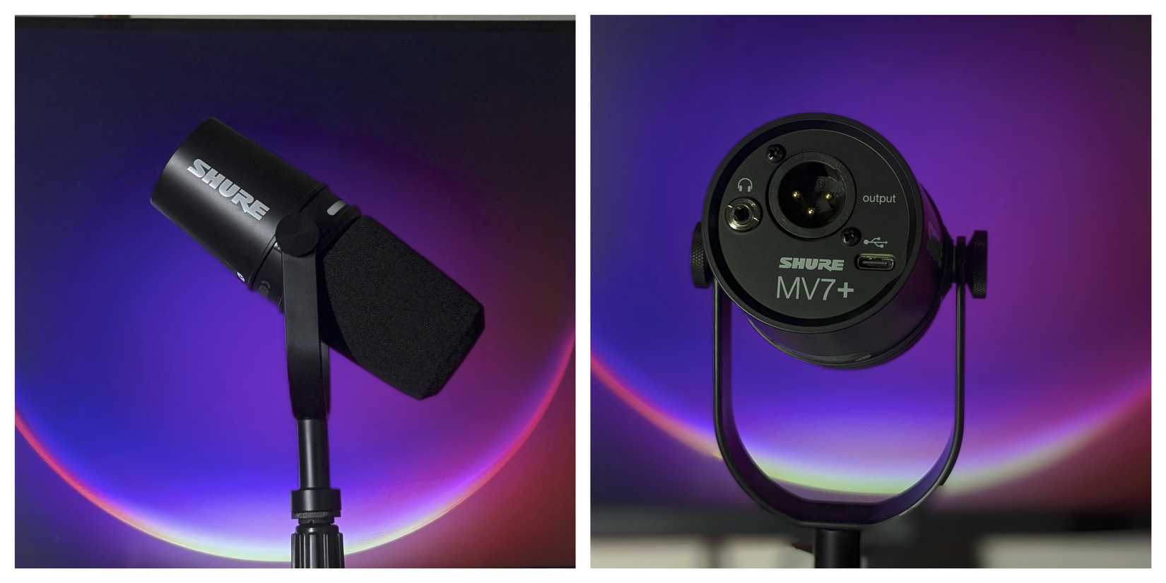 Shure MV7+ from the side and connection options