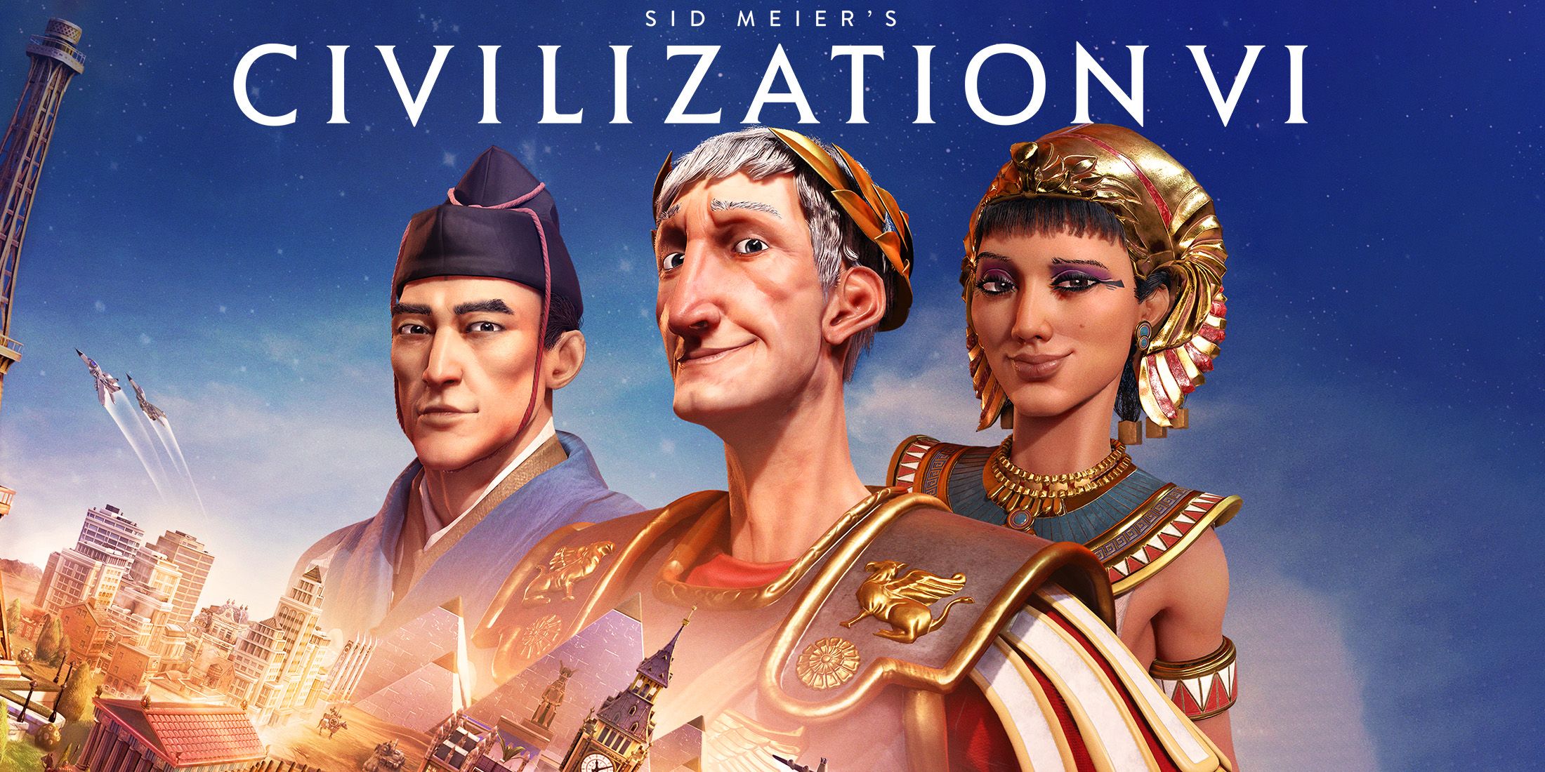 Sid Meier's Civilization 6 key art 2x1 crop with white game logo composite