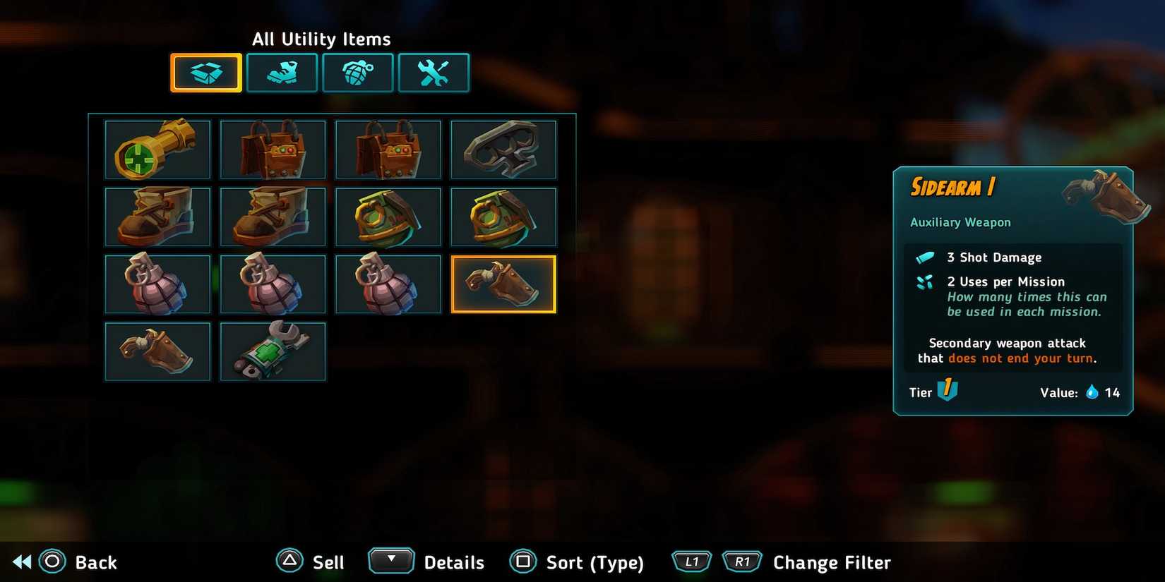 Sidearm 1 utility item in SteamWorld Heist 2