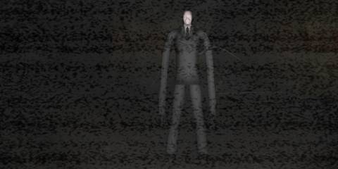 Slenderman standing menacingly with static across the screen