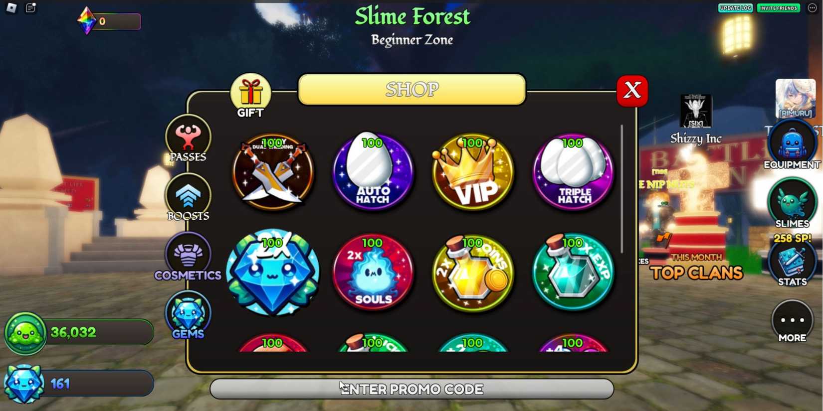 Slime Slaying Online RPG the codes tab