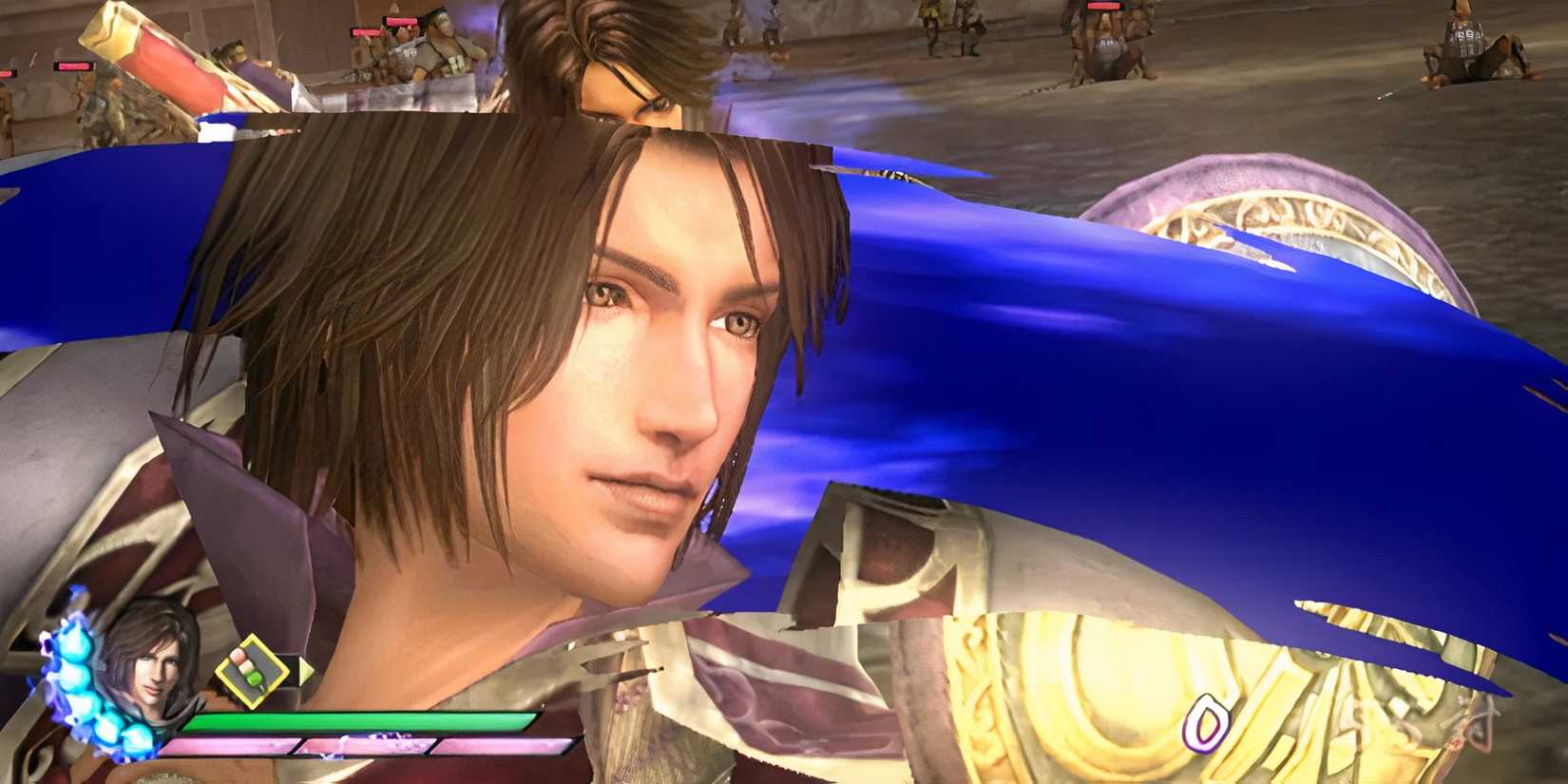 snippet of gameplay from Samurai Warriors 3 with the character on the screen.