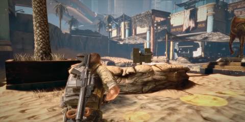 Walker running up to a mounted gun