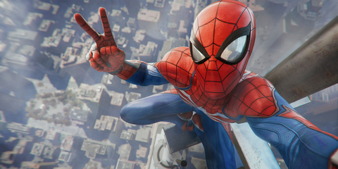 Spiderman Taking A Selfie Photograph Above New York City in Marvel's Spider-Man 2