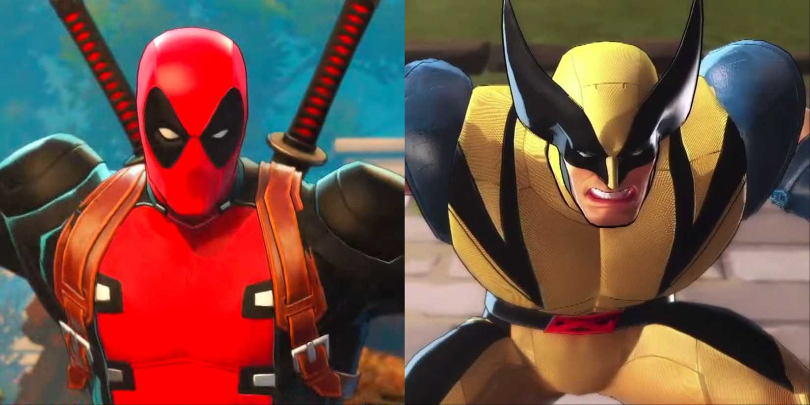 Split image of Deadpool and Wolverine in Marvel Ultimate Alliance 3