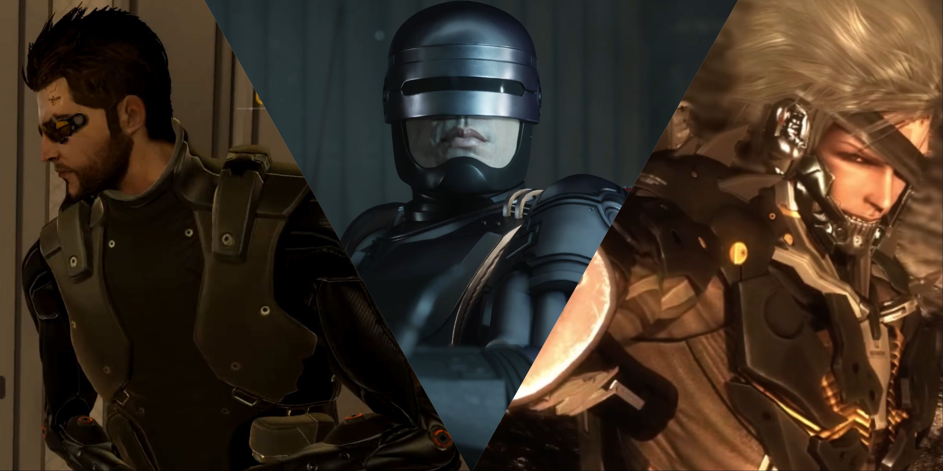 Split image of Deus Ex Human Revolution, RoboCop Rogue City, and Metal Gear Rising Revengeance