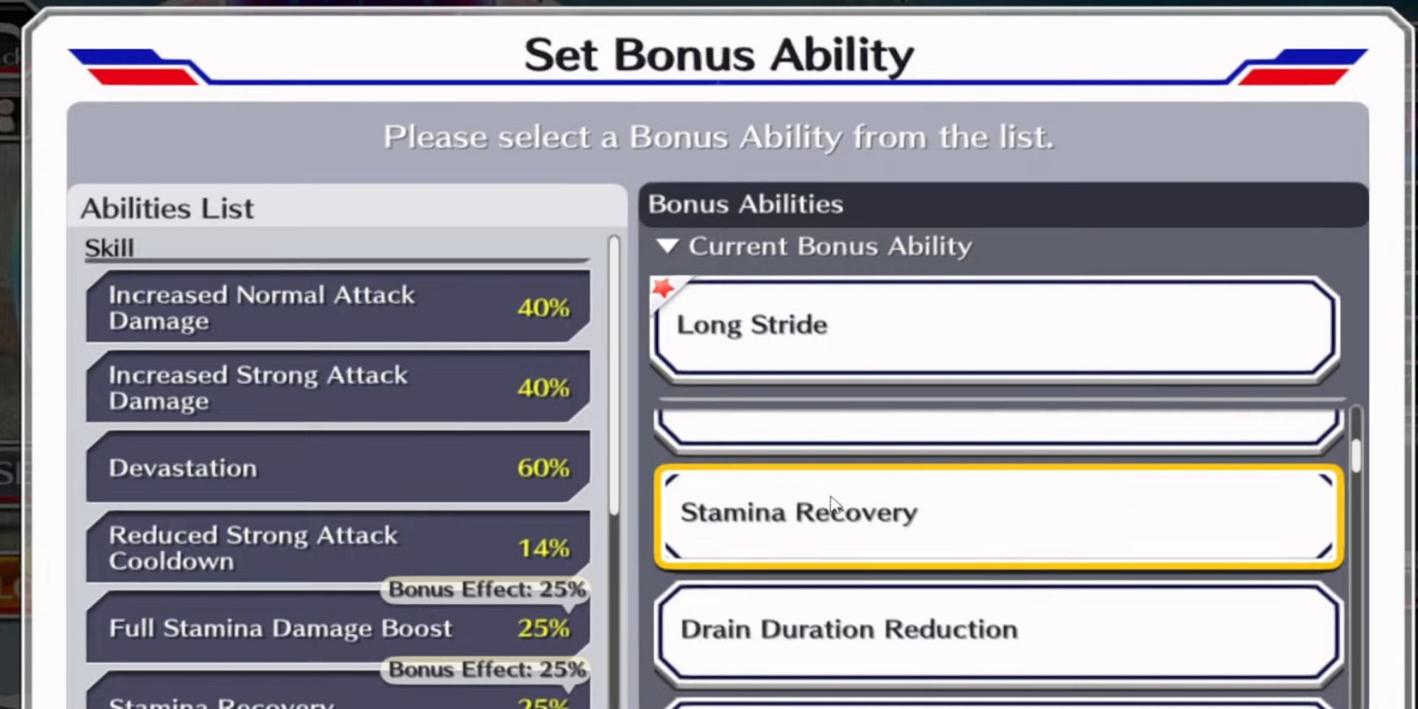 Stamina Recovery bonus ability