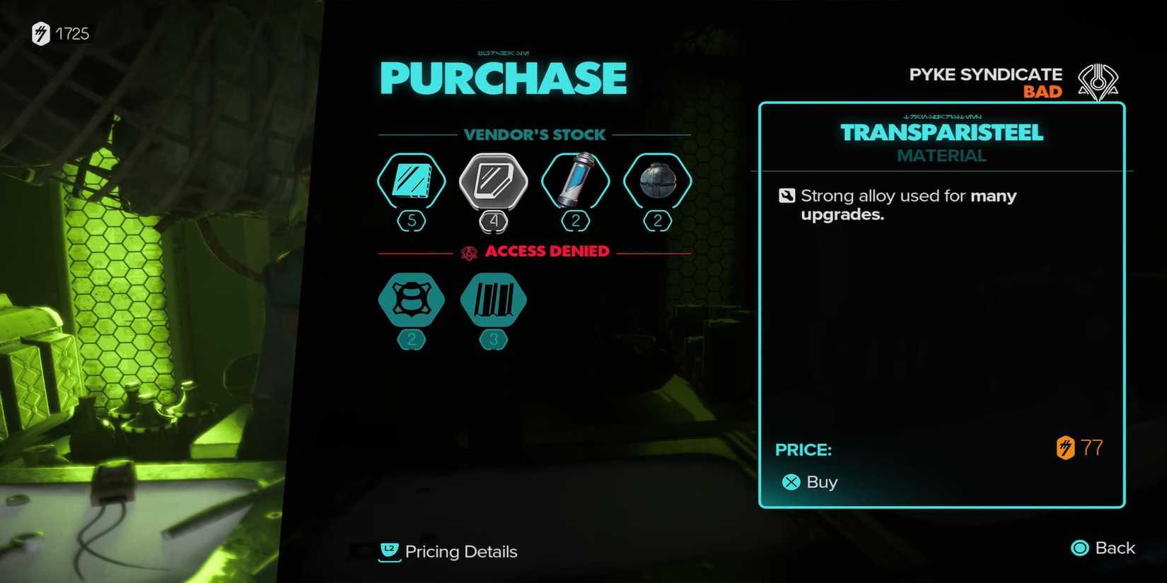 The Player Purchasing Transparisteel From A Merchant 
