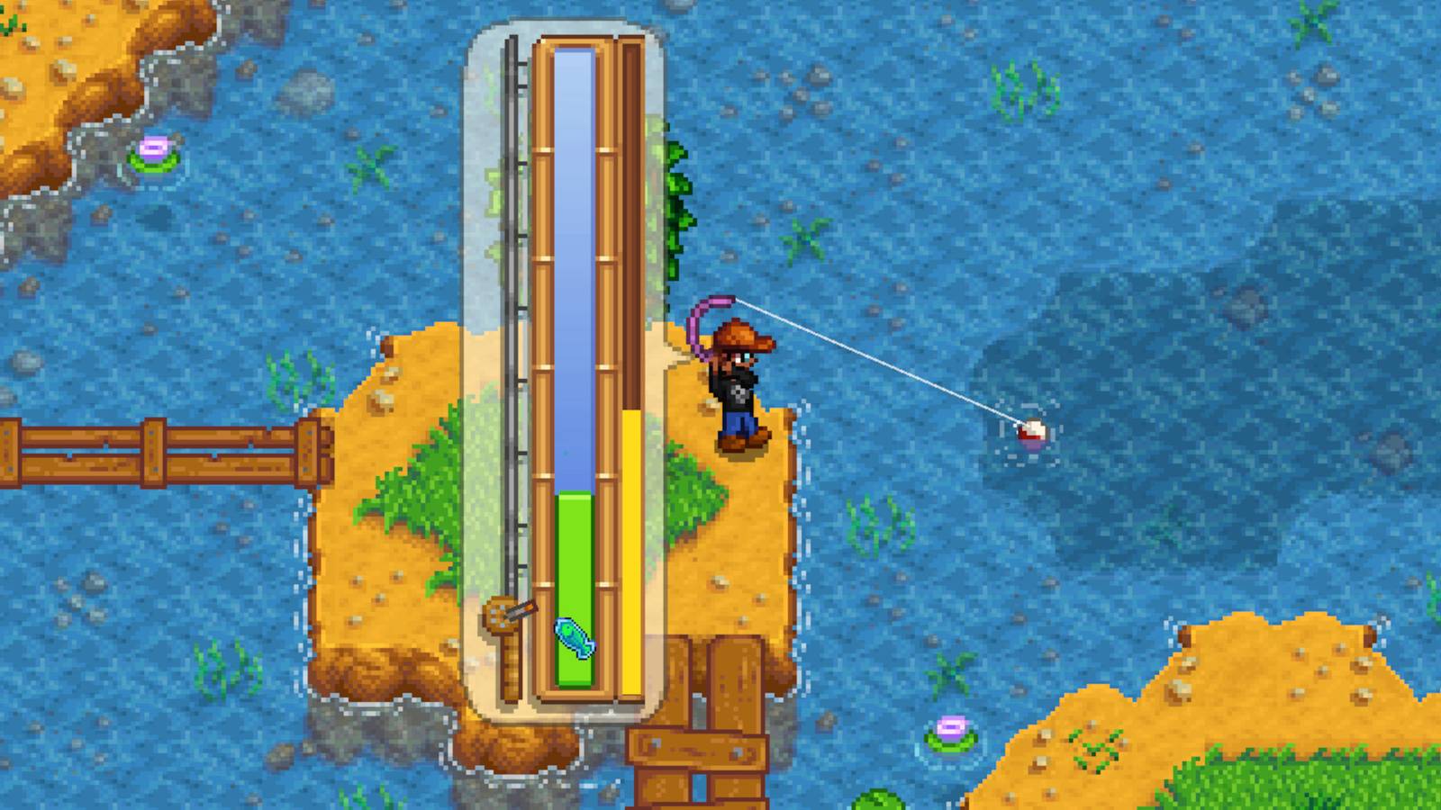 stardew valley player fishing at lake